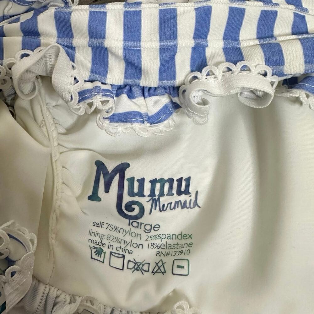 NWT Show Me Your MuMu Luana Bralette Bikini Top Women's Blue White Size Large - Picture 4 of 4